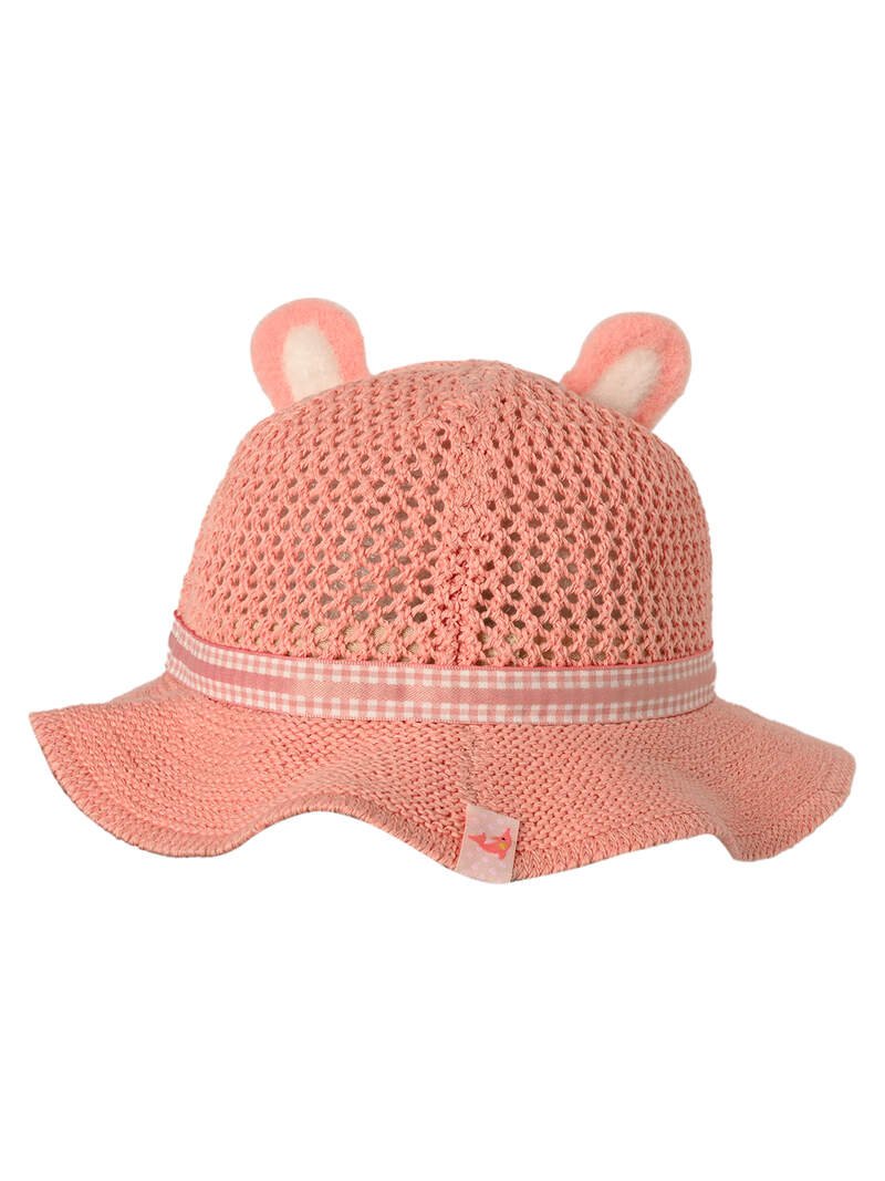 KID-O-WORLD-BEAR PATCH TEXTURED STRAW HAT-PEACH